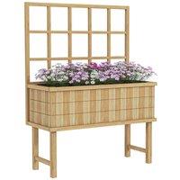 Outsunny Wood Raised Planter with Trellis Drain Holes Elevated Garden Bed Natural, Yellow