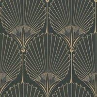 Grandeco Art Deco Nile Palm Textured Wallpaper 10m x 53cm Black Gold, Black