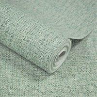 Grandeco Twill Plain Fabric Textured Wallpaper 10m x 53cm Green, Green