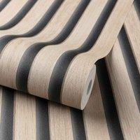 Grandeco Hermes Wood Slat Textured Wallpaper 10m x 53cm Light Wood, Brown
