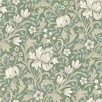 Grandeco Marian Vintage Art Nouveau Floral Trail Smooth Wallpaper 10m x 53cm Green, Green