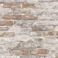 Grandeco Whitewashed Battersea Red Brick Industrial Textured Wallpaper 10m x 53cm, Red