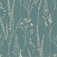 Grandeco Halm Grass & Flower Sprigs Blown Vinyl Wallpaper 10m x 53cm Green, Green