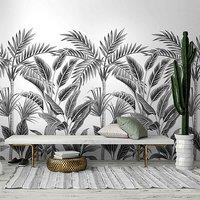Grandeco Paysage Black & White Graphic Jungle Palm Repeatable Wallpaper Mural 159 x 280cm, Black
