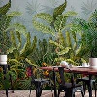 Grandeco Parrot Jungle Green Bold Leaf Repeatable Wallpaper Mural 159 x 280cm, Multi