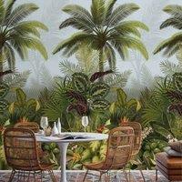 Grandeco Raffia Effect Green Jungle Leaves Repeatable Wallpaper Mural 159 x 280cm, Green