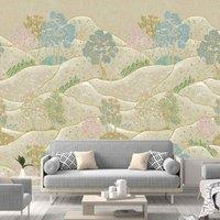 Grandeco Whimsy Neutral Landscape Scene 3 Lane Repeatable Wallpaper Mural 2.8 x 1.59m Sage Green, Green