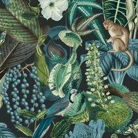 Grandeco Amazon Botanical Wildlife Jungle Textured Wallpaper 10m x 53cm Green Blue Teal, Blue