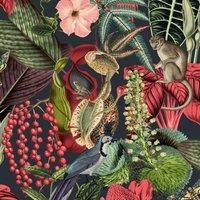 Grandeco Amazon Botanical Wildlife Jungle Textured Wallpaper 10m x 53cm Green Pink, Red