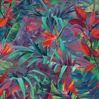 Grandeco Paradise Jungle Painted Flower Red & Green Textured Wallpaper 10m x 53cm, Red