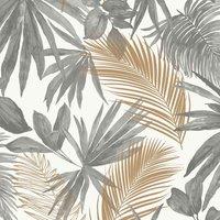 Grandeco Wild Palm Grey & Copper Metallic Textured Wallpaper 10m x 53cm, Grey