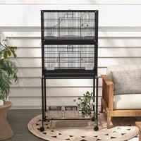 PawHut Two-Tier Bird Cage on Wheels w/ Stand, Black