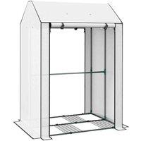 Outsunny Mini Greenhouse w/ Shelves 100x80x150cm, White, White