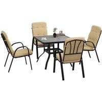 Outsunny Dining Set, Glass Table w/ Texteline Seats, Cream