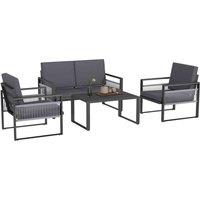 Outsunny Aluminium Furniture Set w/ Slatted Top Table, Black, Black