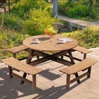 Livingandhome Garden Rustic 8-Person Round Wood Picnic Table w/ Bench Set - Brown, Black