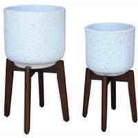 Suntime Fibre Cement Pots w/Acacia Leg, White