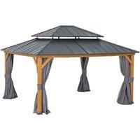 Sunjoy Cedar Wood Gazebo Trivor with Curtain and Netting - 390cm x 450cm, Anthracite, Grey