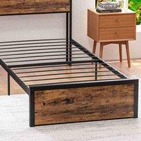 HOMCOM 3.1FT Single Bed Frame w/ Storage Headboard and Under Bed Storage, Brown