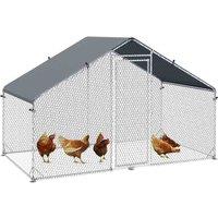 PawHut Walk In Large Galvanised Chicken Coop w/ Cover, Silver