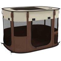 PawHut Portable Dog Pen for Puppies, Kittens, M - Brown, Brown