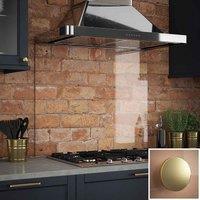 Clear Glass Kitchen Splashback With Brushed Brass Caps 900X700Mm, Clear