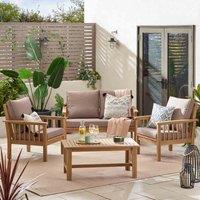 Furniture Box FurnitureBox Vitur Solid Wood and Grey 4 Seat Sofa Set, Cream