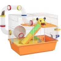 PawHut Hamster Cage, 3 Tiers Gerbil Cage w/ Tubes, Ladder, Orange
