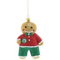 Festive 12Cm Hanging Red Green Glitter Gingerbread Man, Red