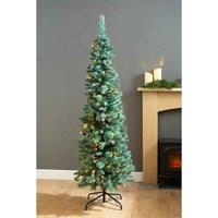 Robert Dyas 6ft Pre-Lit Slim Green Hard Needle Mix Tip Christmas Tree (Glitter), Green