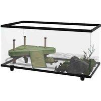 PawHut Turtle Tank 50L Glass Turtle Aquarium w/ Easy-Drain, Black