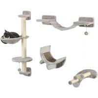 PawHut 4PCs Cat Wall Furniture w/ Hammock, Ladder - Grey, Grey