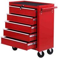 HOMCOM Tool Trolley w/ 5 Drawers Steel Tool Chest on Wheels, Red