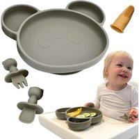 Chomp Baby Suction Plate & Cutlery Set 4 Pcs - Sage Green, Green