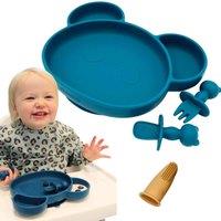 Chomp Baby Suction Plate & Cutlery Set 4Pcs - Blueberry, Blue