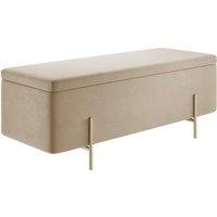 LPD Furniture Lola Storage Ottoman Beige Velet And Brushed Gold, Brown