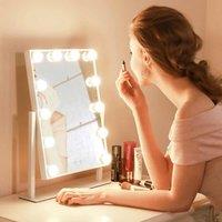 LivingandHome Living and Home Adjustable Large Rectangular Lighted Makeup Mirror, White