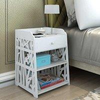 LivingandHome Living and Home Birdsong Hollow Carved Side Table Nightstand With Drawer, White