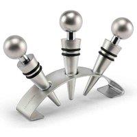 Cellardine Three Piece Wine Stopper Set With Stand, Silver