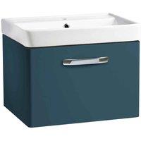 Coastal Conwy Matte Oxford Blue 600 Wall Mounted Single Drawer Unit & Basin Chrome Handle, Blue