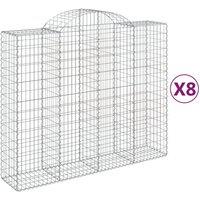 vidaXL Arched Gabion Baskets 8 pcs 200x50x160/180 cm Galvanised Iron, Silver