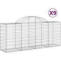 vidaXL Arched Gabion Baskets 9 pcs 200x50x80/100 cm Galvanised Iron, Silver