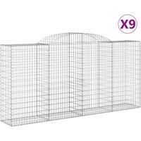 vidaXL Arched Gabion Baskets 9 pcs 300x50x140/160 cm Galvanised Iron, Silver