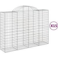 vidaXL Arched Gabion Baskets 15 pcs 200x50x140/160 cm Galvanised Iron, Silver