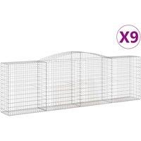 vidaXL Arched Gabion Baskets 9 pcs 400x50x120/140 cm Galvanised Iron, Silver