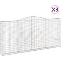 vidaXL Arched Gabion Baskets 3 pcs 400x30x180/200 cm Galvanised Iron, Silver