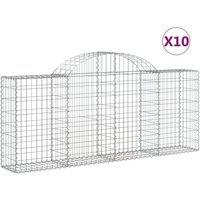 vidaXL Arched Gabion Baskets 10 pcs 200x30x80/100 cm Galvanised Iron, Silver