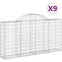 vidaXL Arched Gabion Baskets 9 pcs 200x30x100/120 cm Galvanised Iron, Silver
