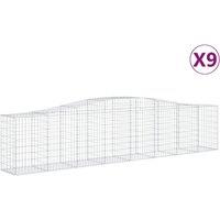 vidaXL Arched Gabion Baskets 9 pcs 400x50x80/100 cm Galvanised Iron, Silver