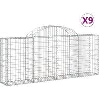 vidaXL Arched Gabion Baskets 9 pcs 200x30x80/100 cm Galvanised Iron, Silver